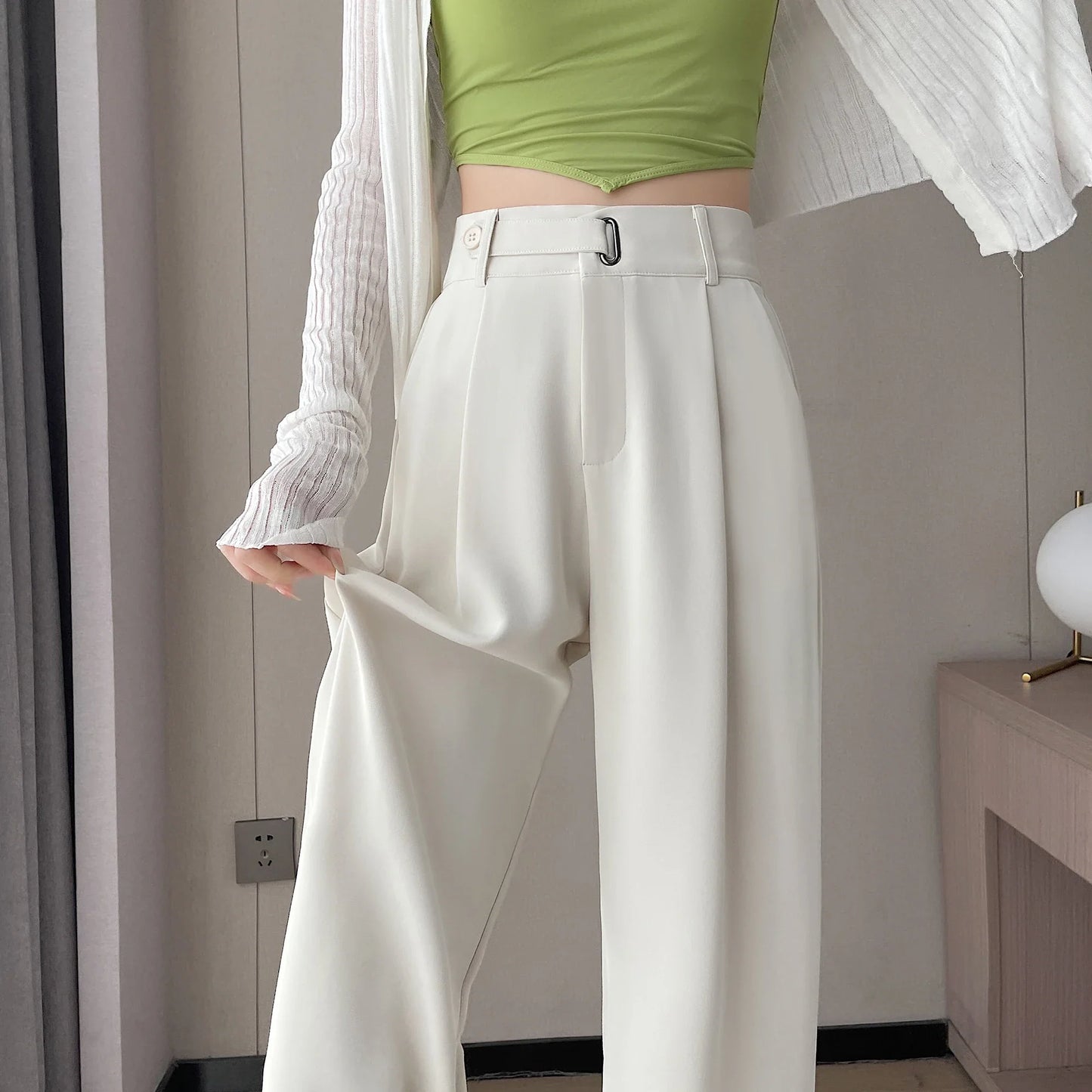 xsrrr Summer Women's Casual Pants Wide Leg Pants Elegant Office Lady 2024 New Solid Color High Waist Loose Trousers Female