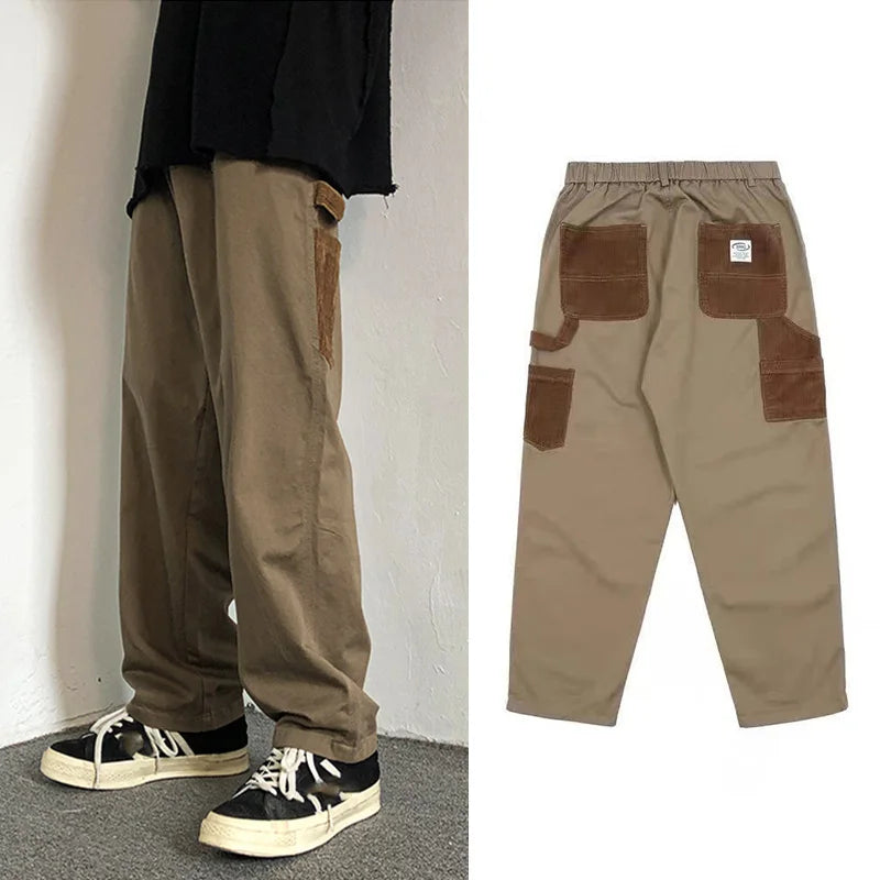 Men's Overalls Vintage Baggy Straight Pants Spring Summer Casual Sweatpants Fashion Oversized Trousers Male Bottoms Y2K Clothes