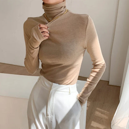 xsrrr Turtleneck Long Sleeve Women T-shirts Autumn Winter Basic Base Shirt Woman Casual Slim Tee Shirts Female Tops