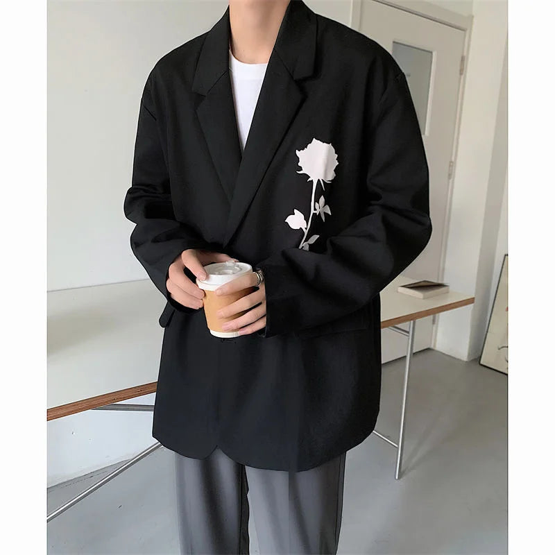 Men's Printing Formal Suit Jackets Fashion Coats White/black Color Streetwear Blazers Oversized Casual Western Clothes S-XL