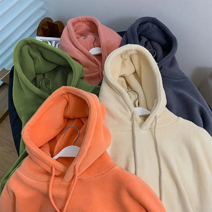 Korean version of the double-sided shaker winter padded couple hoodie solid color oversized even hoodie Y2k pullover versatile