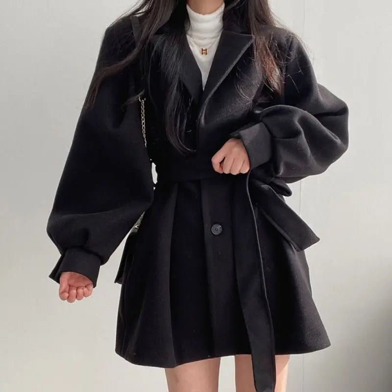 xsrrr WINTER OUTFIT Black Trench Coat for Women Aesthetic Long Wool Blends Winter Clothing Puffer Woman Coats New Clothes Korean Jackets Female Thic