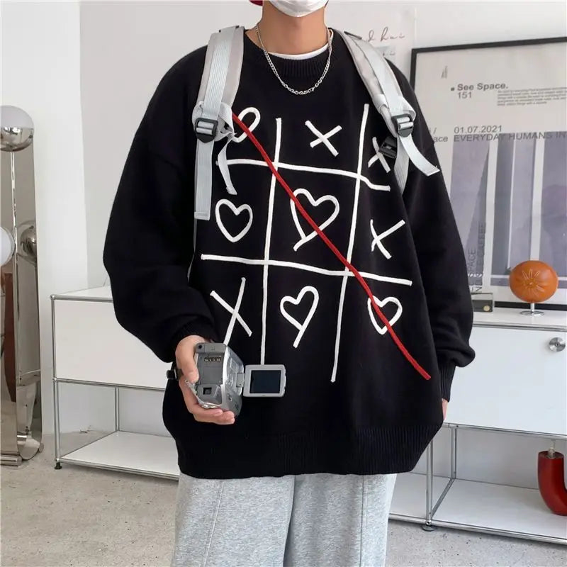 Lattice Korean Fashion Sweater Men Interior Harajuku Men's Clothes Winter Oversize Wool and Mixes Knit Korean Women's Print Luxury