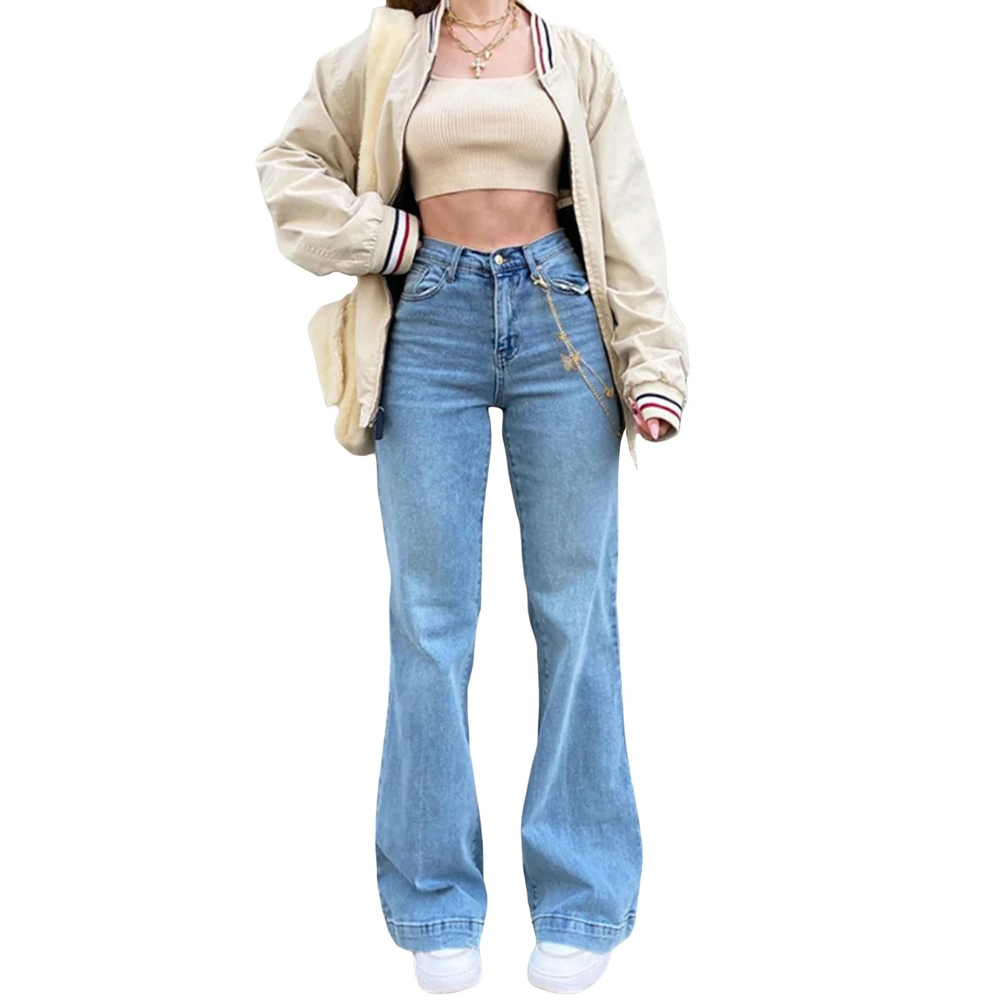 xsrrr Women Denim Flared Pants Casual Solid Color Stretchy High Waist Bell Bottom Jeans Streetwear Baggy Jeans For Women Trousers Y2K