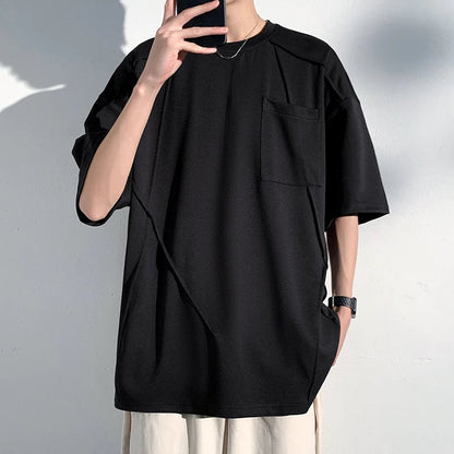 Summer Short Sleeved T-shirt Men Oversized Fashion Black White Round Neck T Shirt Men Streetwear Loose Casual T Shirt Mens Top