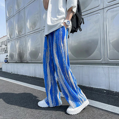 Mopping Casual Pants Mens Spring Summer Oversize Fashion Sports Trousers Printed Loose Pants Straight Wide Leg Sweatpants S-5XL