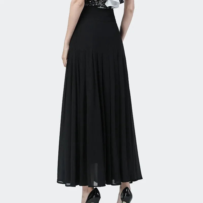 Hnewly Summer Chiffon Pleated Skirt High Waist Slim A-line Skirt Women High Quality Elegant Over-the-knee Slit Ladies Long Skirt Party