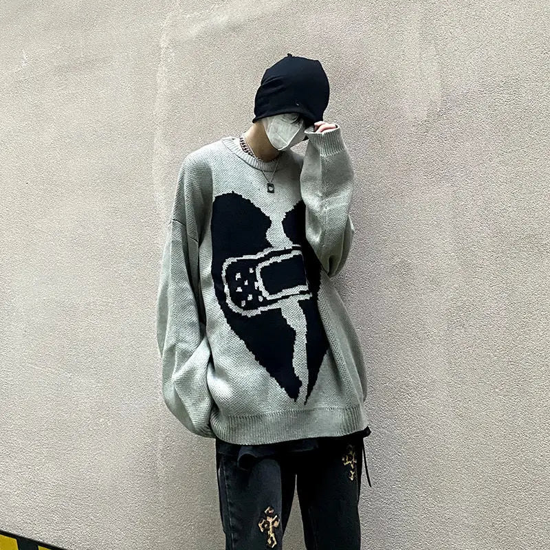 Sweater With Hearts Korean Fashion Men Men's Clothes Winter Trend Knit Harajuku Hip Hop Women's Oversize Print Clothing Sweaters