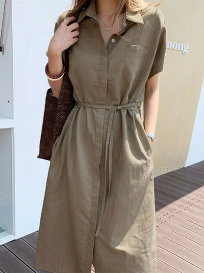 xsrrr Summer Women Dress Shirt Dress Long Evening Female Vintage Maxi Party Oversize Beach Woman Dresses Casual Elegant Prom Green