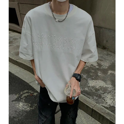 Gothic Letter Foaming Printing T-shirt Men Harajuku Streetwear Mens Y2k Oversized T Shirts Korean Fashion Short Sleeve Tops Tees