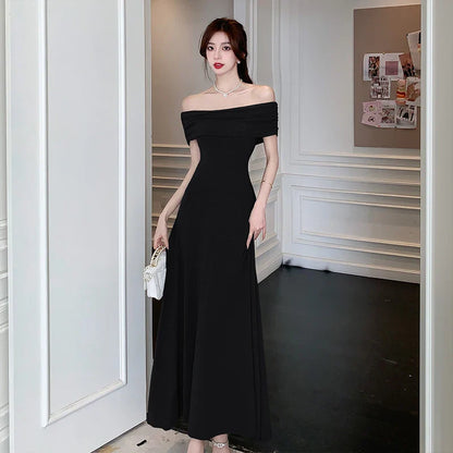 xsrrr New Elegant Solid Strapless Long Dress for Women Summer 2024 Sexy Slim High Waisted Off Shoulder Party Evening Dresses Korean