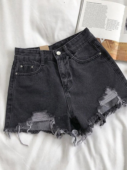 xsrrr Casual High Waist Denim Shorts Women Summer Pocket Tassel Hole Ripped jeans Short Female Femme Short Pants Women