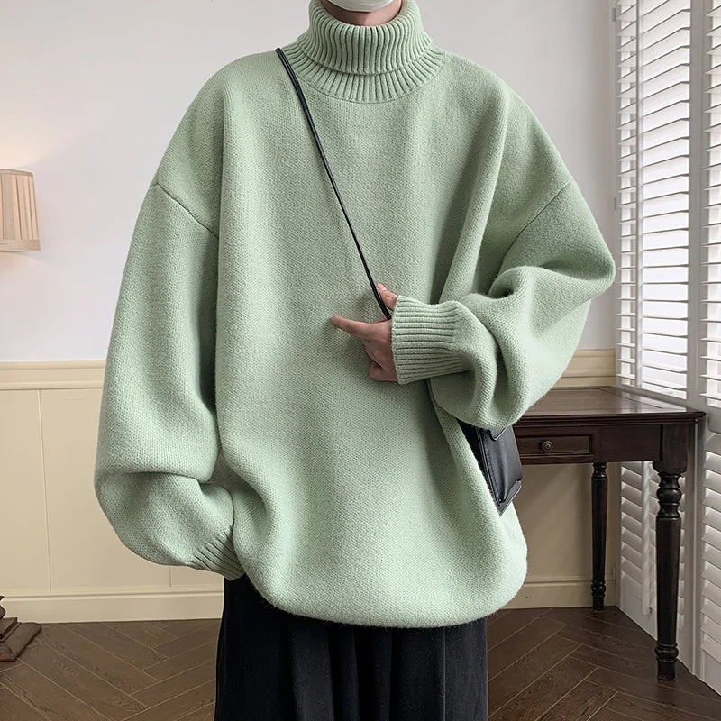 Men's Turtleneck Sweater Pullover Men Loose Casual Harajuku Korean Fashion Mens Oversized Sweater Fashion Thicken Warm Sweaters