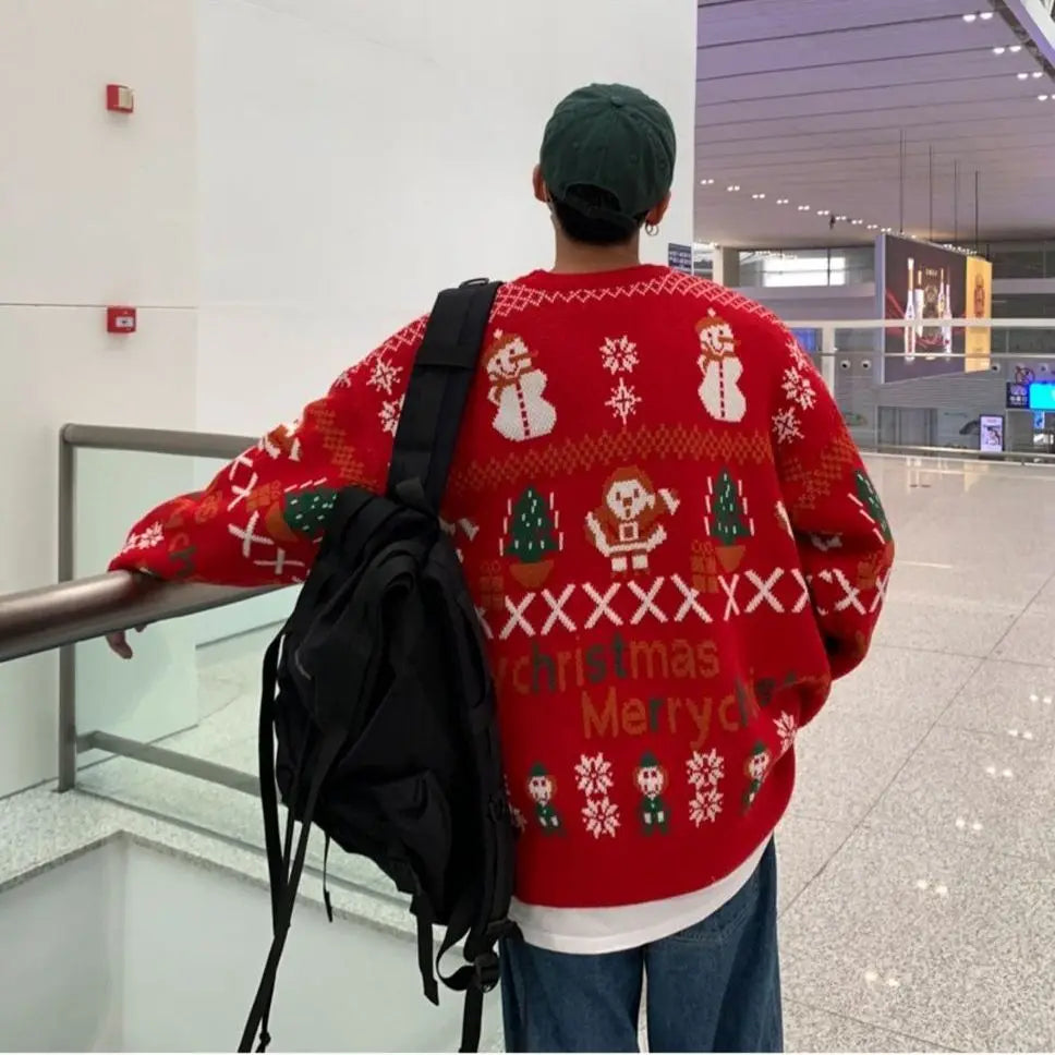 Winter  Hip Hop New Line Loose Oversize Fashion Male and Female Lovers Same Red Korean Outwear Sweater