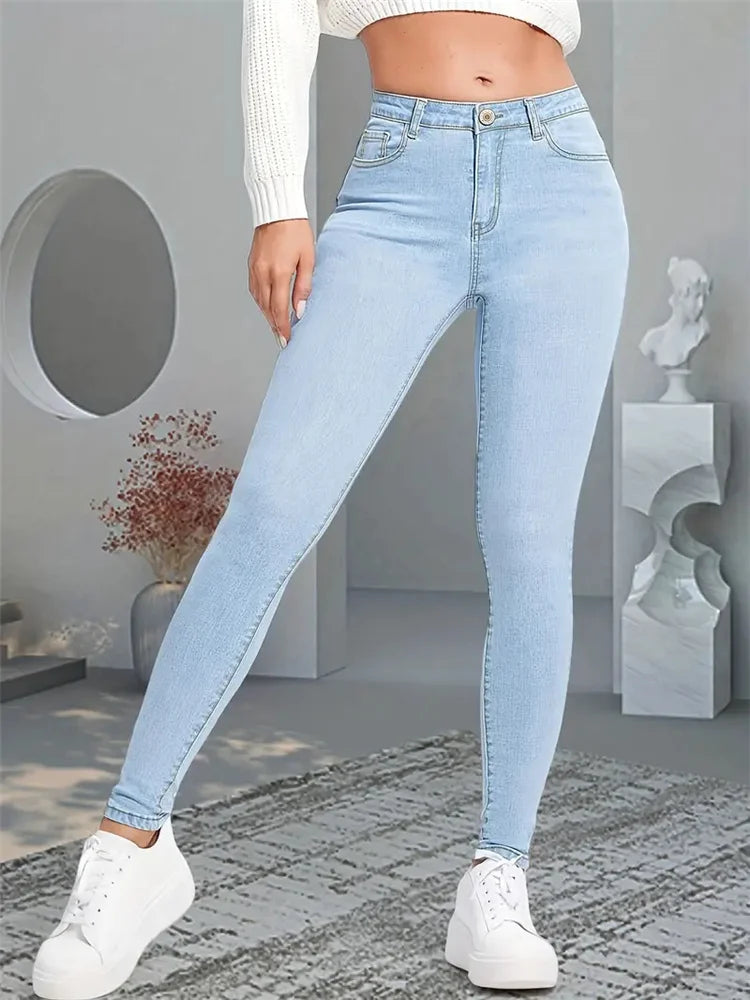 xsrrr 2024 Women Stretch Skinny Jeans Lady Slim Fit Pencil Jeans Girls Leggings Straight Leg Pants Light Blue Gray Black Sexy Trousers