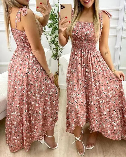 xsrrr Summer Sexy Spaghetti Strap Floral Print Maxi Dress For Women Casual Elegant Chest Wrap Long Woman Beach Dress Holiday