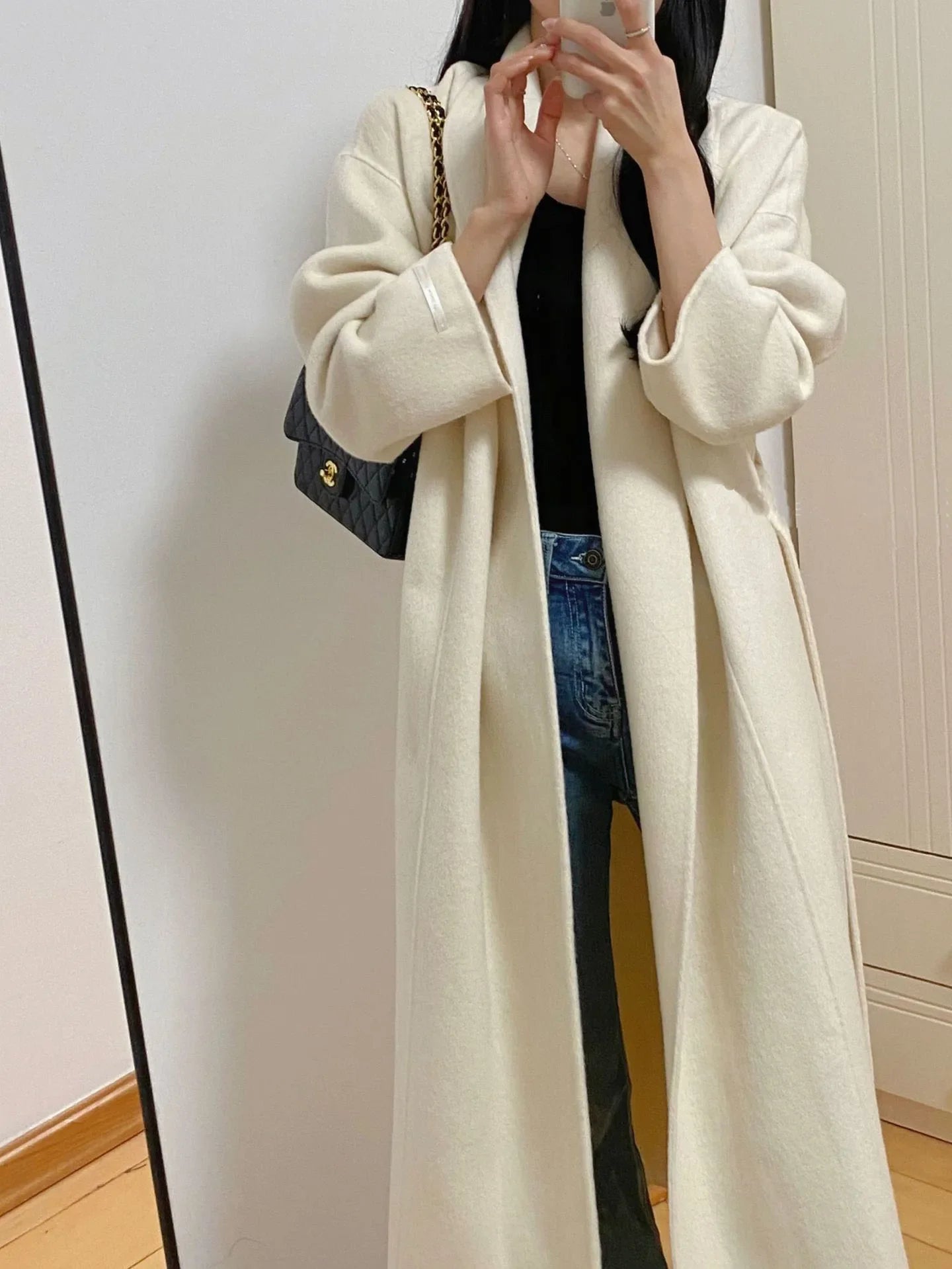 xsrrr Autumn and Winter Women's Casual Solid Color Long Loose Coat