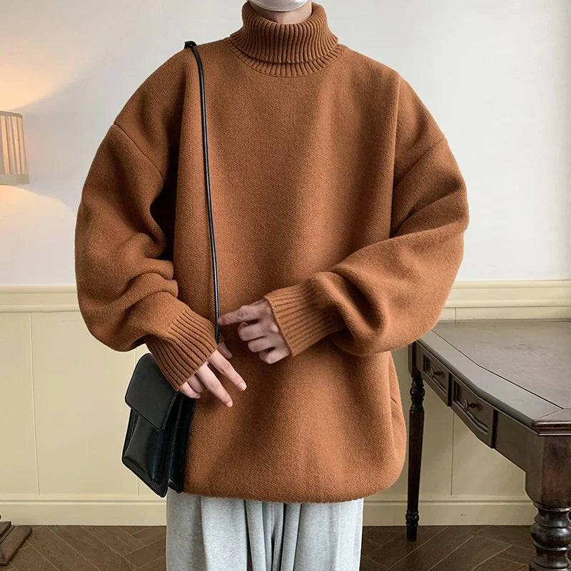 Men's Turtleneck Sweater Pullover Men Loose Casual Harajuku Korean Fashion Mens Oversized Sweater Fashion Thicken Warm Sweaters