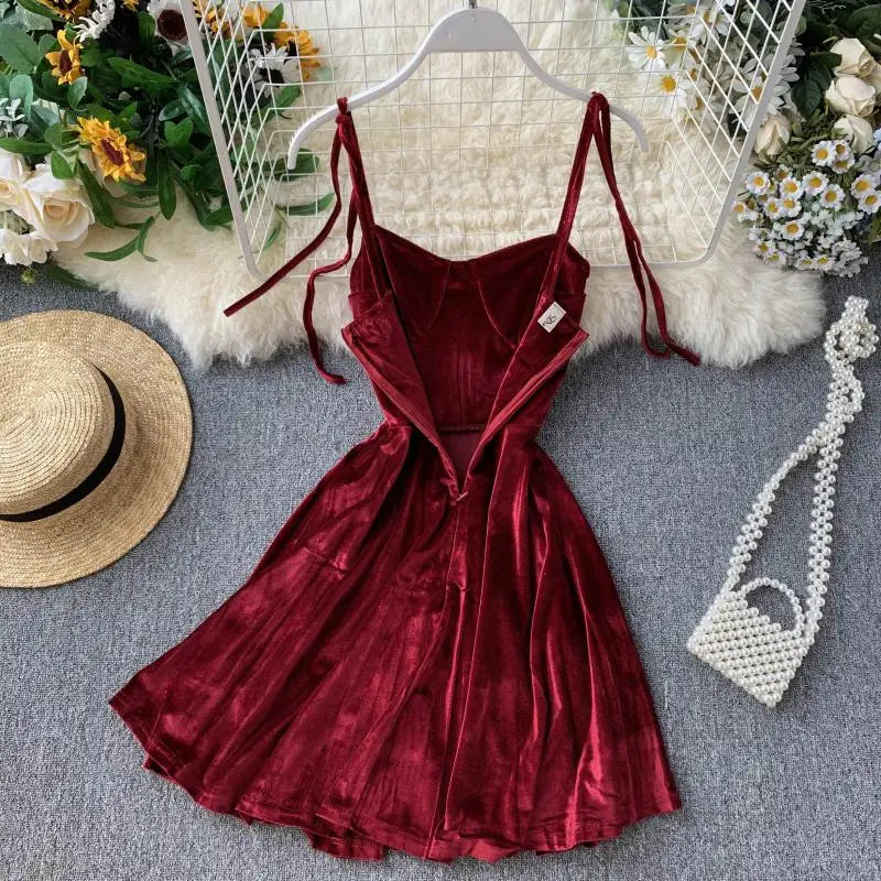 xsrrr NEW YEAR DRESS TO IMPRESS Chic Fashion Sexy Straps Mini Dress Women High Waist Y2K Christmas Red Party Dress Korean Streetwear Autumn Vestidos