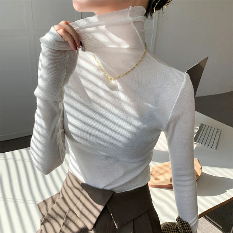 xsrrr Turtleneck Long Sleeve Women T-shirts Autumn Winter Basic Base Shirt Woman Casual Slim Tee Shirts Female Tops