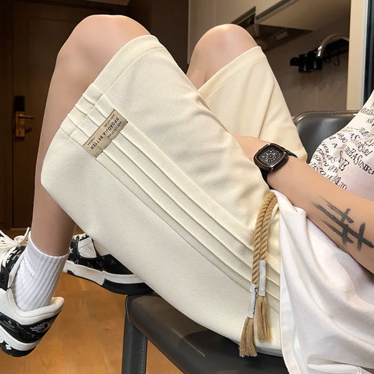 2024 Straight Casual Shorts Men Clothing Summer New Korean Oversized Solid Color Simple Drawstring Baggy Male Sweatpants Shorts