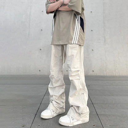 Baggy Cargo Pants Men Y2k Streetwear Bright White Straight-leg Autumn Elastic Waist Wide Leg Casual Oversized Stacked Trousers