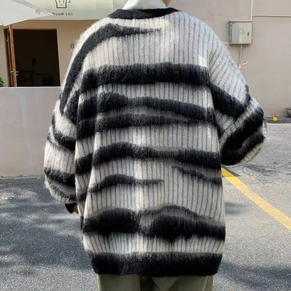 Lattice Korean Fashion Sweater Men Interior Harajuku Men's Clothes Winter Oversize Wool and Mixes Knit Print Luxury