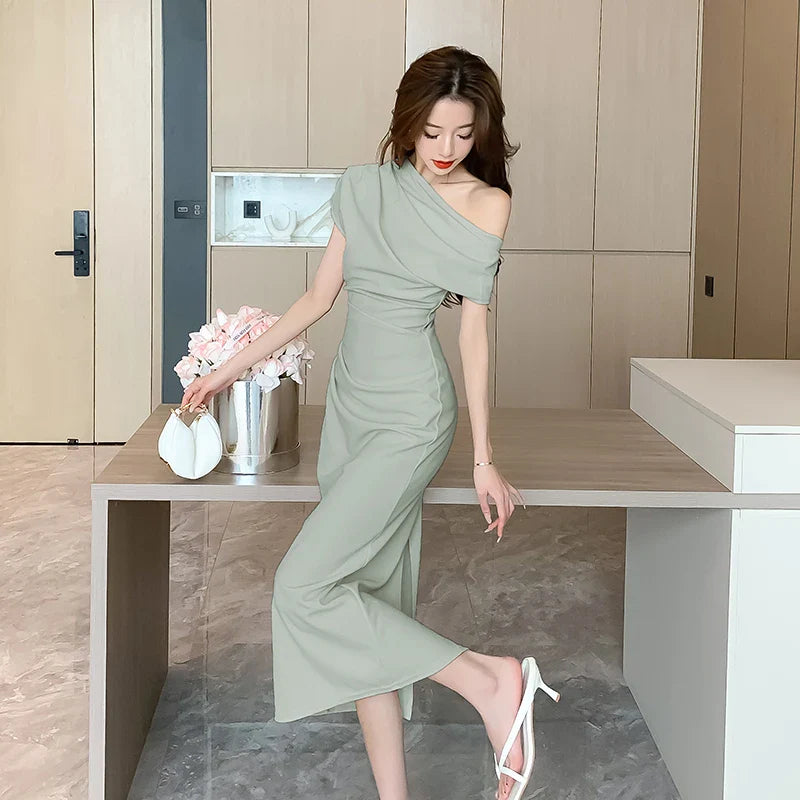 xsrrr Summer Fashion Elegant Off Shoulder Evening Party Dresses Sexy Vintage Casual Prom Birthday Vestidos Female Chic Clothes Robe