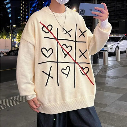 Lattice Korean Fashion Sweater Men Interior Harajuku Men's Clothes Winter Oversize Wool and Mixes Knit Korean Women's Print Luxury