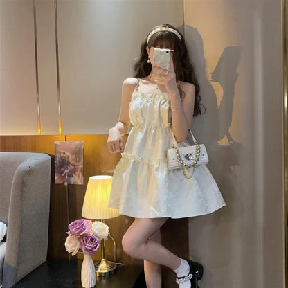 xsrrr DRESS TO IMPRESS Sleeveless Dress Women A-line Mini Summer Sweet Breathable Students Ruffles Designed Chic Party French Style Princess Vestidos