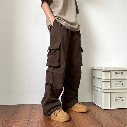 Summer Thin Pants Men Fashion Pocket Cargo Pants Men Japanese Streetwear Hip-hop Loose Straight Pants Mens Oversized Trousers