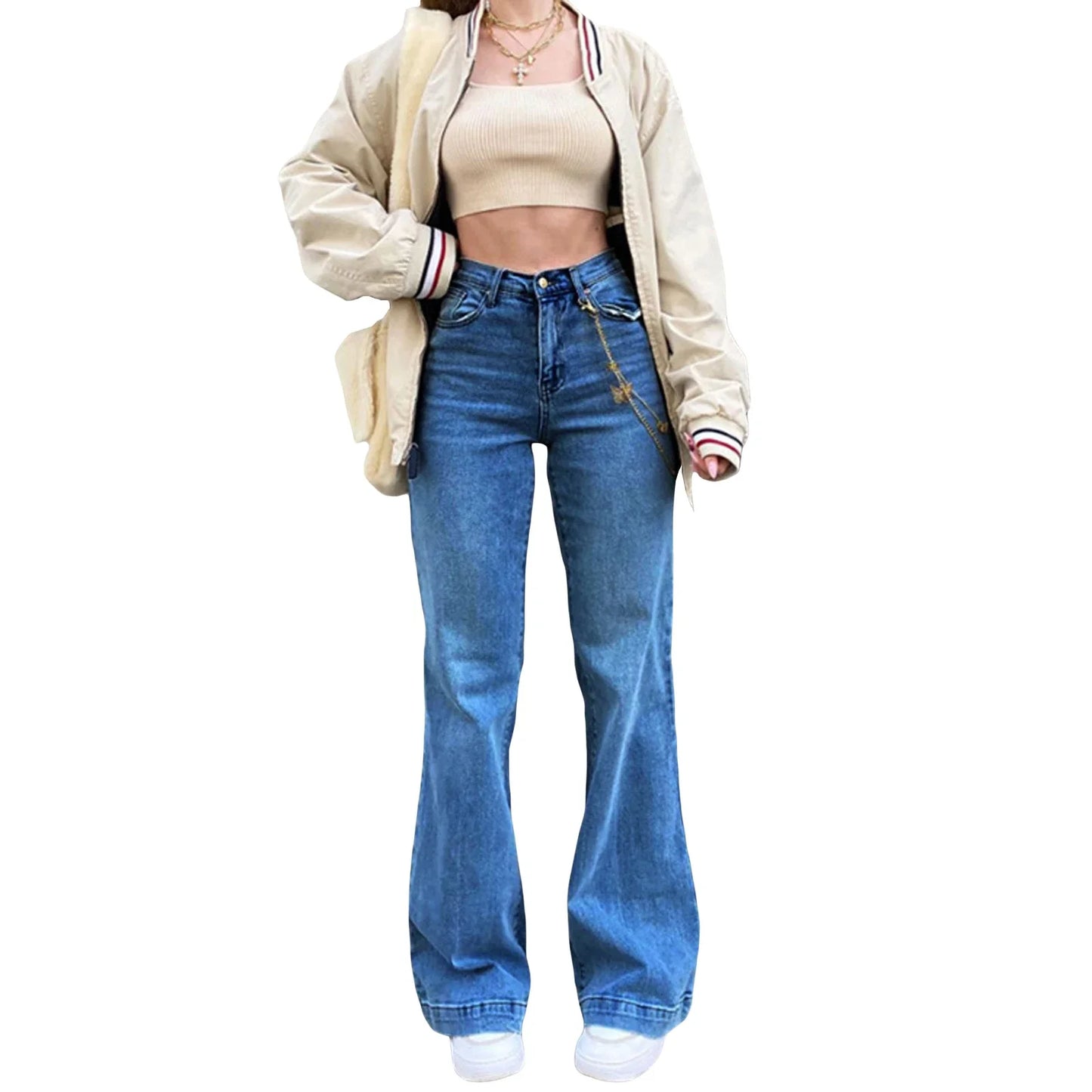 xsrrr Women Denim Flared Pants Casual Solid Color Stretchy High Waist Bell Bottom Jeans Streetwear Baggy Jeans For Women Trousers Y2K