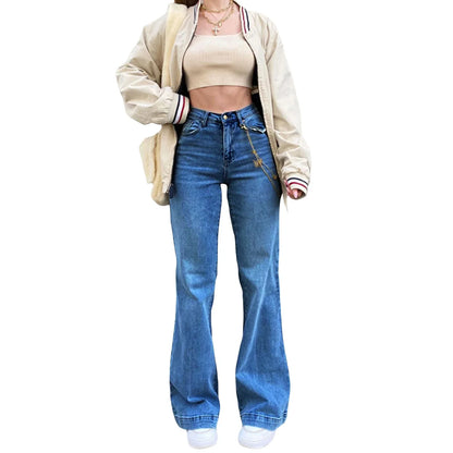 xsrrr Women Denim Flared Pants Casual Solid Color Stretchy High Waist Bell Bottom Jeans Streetwear Baggy Jeans For Women Trousers Y2K