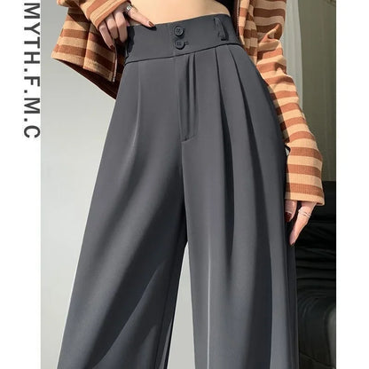 xsrrr Women’s Wide Leg Pants Women Korean Style High Waist Black Trouser Office Ladies Fashion Loose Grey Suit Trousers Streetwear