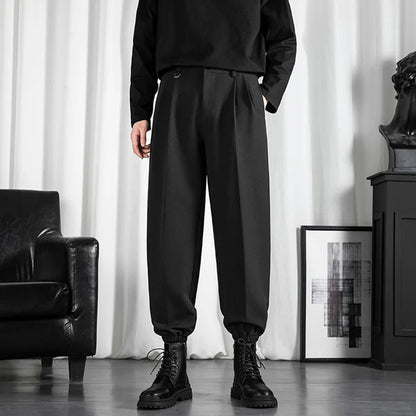 Black Men's Trousers Korean Fashion Baggy High Waist Straight Suit Pants Spring Autumn Casual Oversized Male Bottoms Y2k Clothes