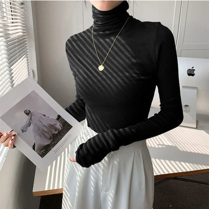 xsrrr Turtleneck Long Sleeve Women T-shirts Autumn Winter Basic Base Shirt Woman Casual Slim Tee Shirts Female Tops