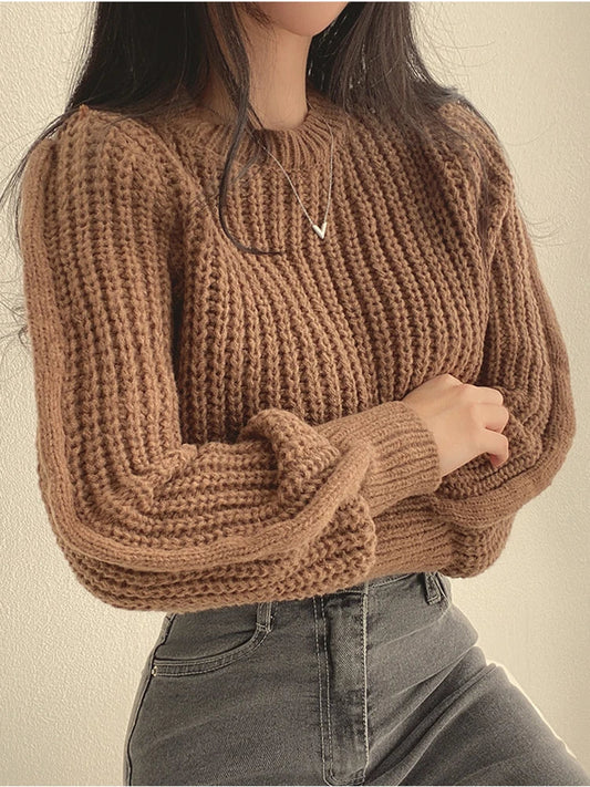 Hnewly FALL OUTFITS Loose Vintage Harajuku Lantern Long Sleeve Women Sweater Korean Autumn Winter Knitwear Soft Warm Tops Chic Solid Femme Sweater