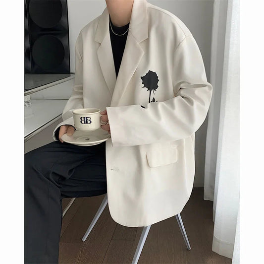 Men's Printing Formal Suit Jackets Fashion Coats White/black Color Streetwear Blazers Oversized Casual Western Clothes S-XL