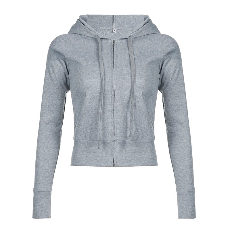 xsrrr Casual Hoodies Gray Women'S Sweatshirts Harajuku Y2K Long Sleeves Female Hooded Pocket Slim Fit Coat Autumn Korean New