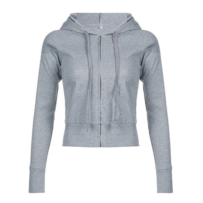 xsrrr Casual Hoodies Gray Women'S Sweatshirts Harajuku Y2K Long Sleeves Female Hooded Pocket Slim Fit Coat Autumn Korean New