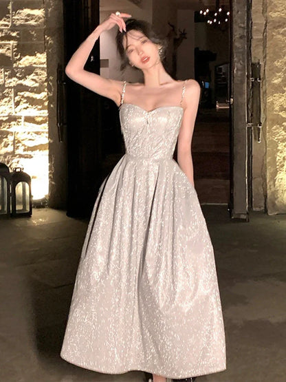 xsrrr DRESS TO IMPRESS Sleeveless Elegant Strap Midi Dress Women Summer Casual Evening Party Formal Dress Female Korea Fashion Vintage Fairy Dress