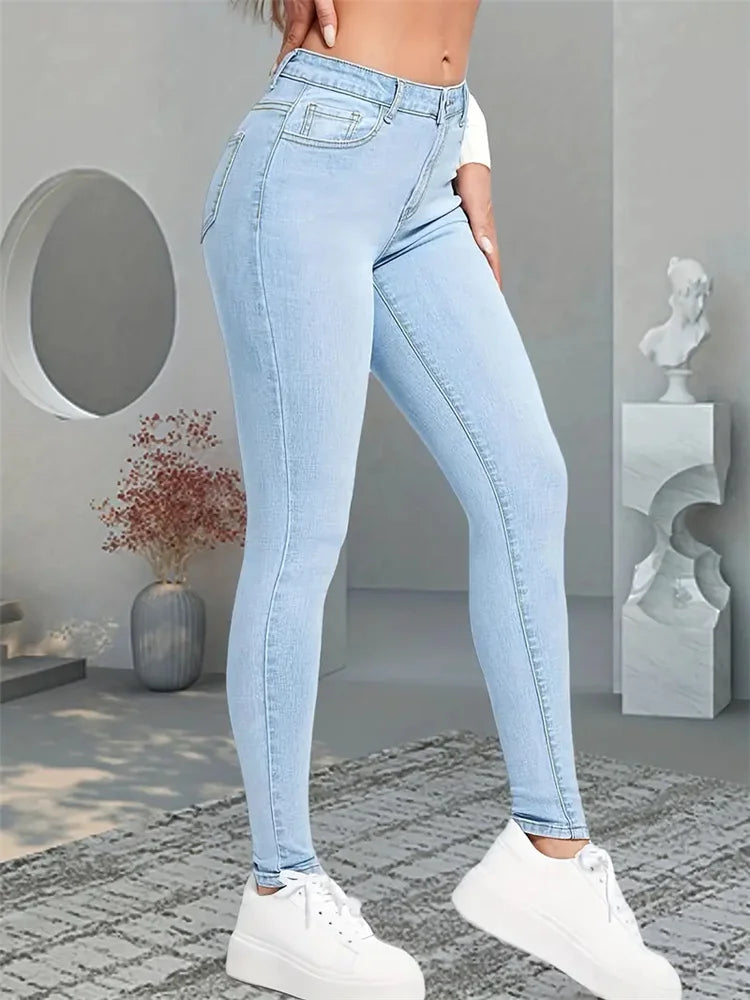 xsrrr 2024 Women Stretch Skinny Jeans Lady Slim Fit Pencil Jeans Girls Leggings Straight Leg Pants Light Blue Gray Black Sexy Trousers