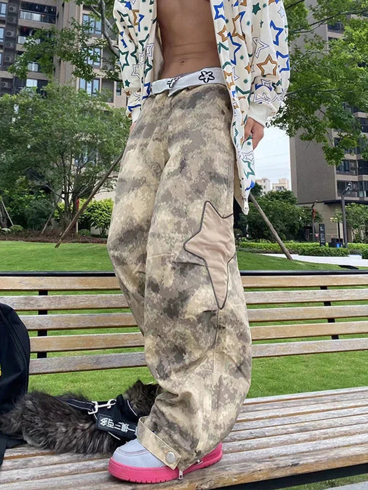 Camouflage Cargo Pants Men Baggy Camo Trousers Male Y2K Star Oversize Loose Casual Vintage Streetwear Hip Hop 4XL