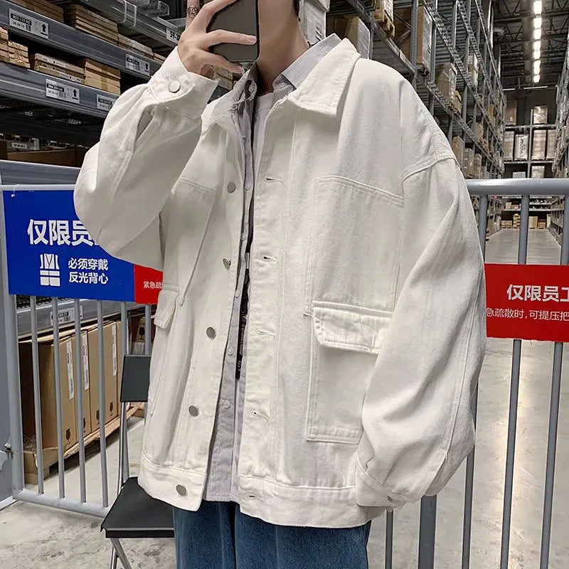 Black Denim Short Jacket Men Jeans Jacket Coats Oversized Harajuku Denim Jeans Jacket Bomber Streetwear Man Clothing Outwear