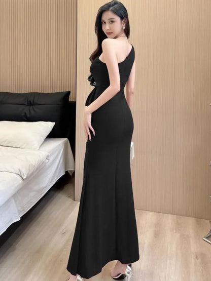 xsrrr Women Sexy Backless Slim Split Long Dress Summer Fashion Elegant Sleeveless Off Shoulder Elegant Club Party Mesh Dresses