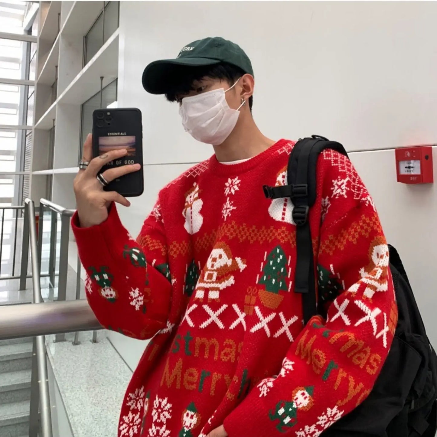 Winter  Hip Hop New Line Loose Oversize Fashion Male and Female Lovers Same Red Korean Outwear Sweater