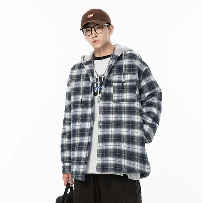 Winter Jacket Men Warm Fashion Thickened Plaid Jacket Men Oversized Streetwear Korean Loose Short Coa Mens Couple Thick Hooded Jackets