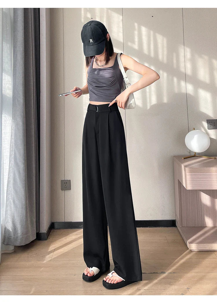 xsrrr Women’s Wide Leg Pants Women Korean Style High Waist Black Trouser Office Ladies Fashion Loose Grey Suit Trousers Streetwear