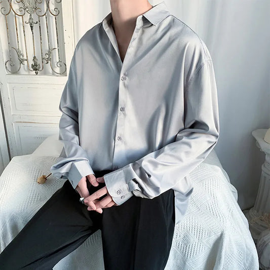 Men's Shirt Casual Long-sleeved Blouses Spring Autumn Korean Style Vintage Cardigan Top Solid Color Oversized Loose Male Clothes