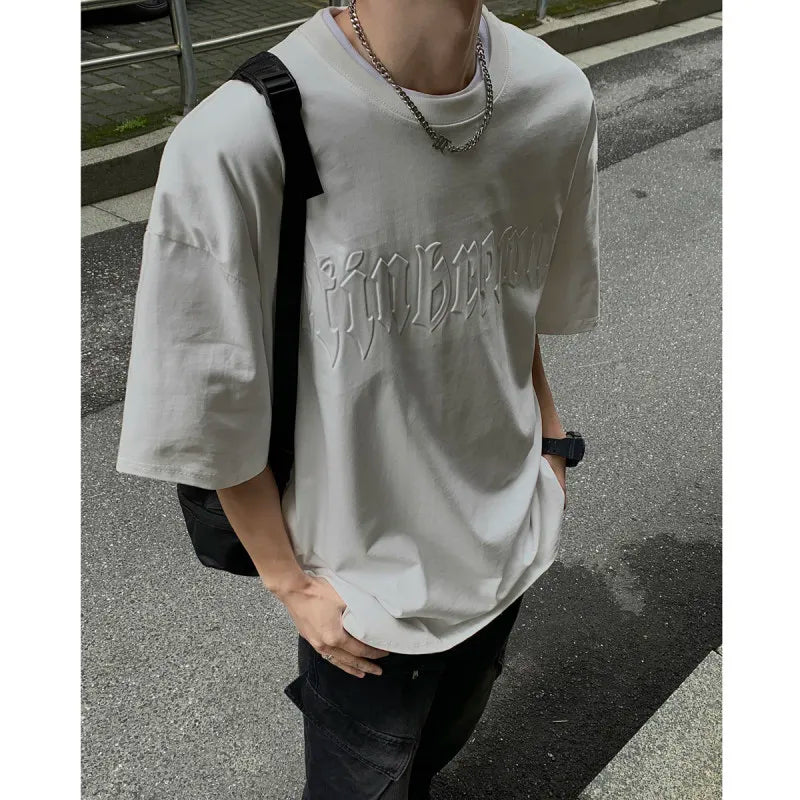 Gothic Letter Foaming Printing T-shirt Men Harajuku Streetwear Mens Y2k Oversized T Shirts Korean Fashion Short Sleeve Tops Tees